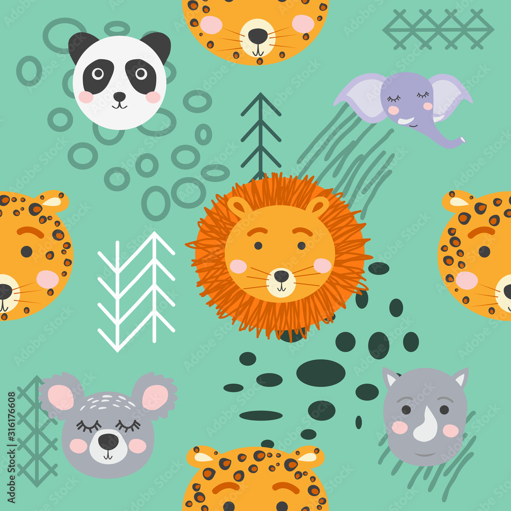 Seamless pattern with rhinoceros, elephant, crocodile. Creative bay animals background. Seamless pattern with rhinoceros, elephant, crocodile. Creative bay animals background.