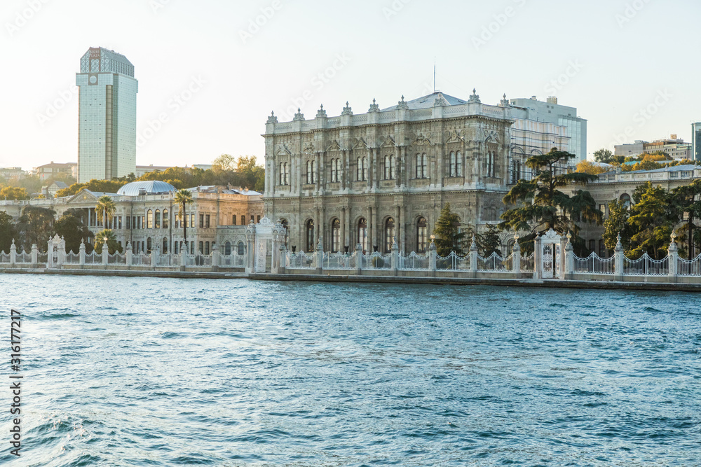 ISTANBUL TYRKEY - October, 2019. View from bosphorus strait, in the background a panorama of Istanbul
