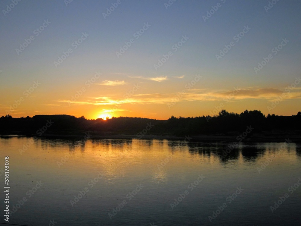 Sunset over Vistula river. Kazimierz Dolny, Poland, Europe
