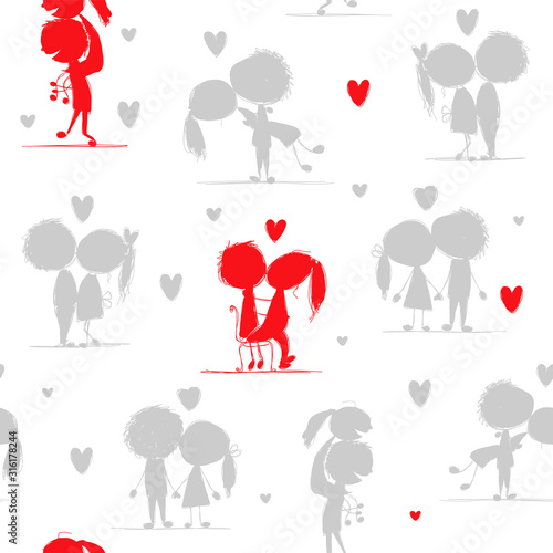 Couple in love kissing, valentine seamless pattern for your design