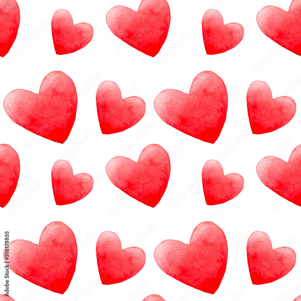  Seamless pattern Hearts watercolor illustration of Valentine's Day