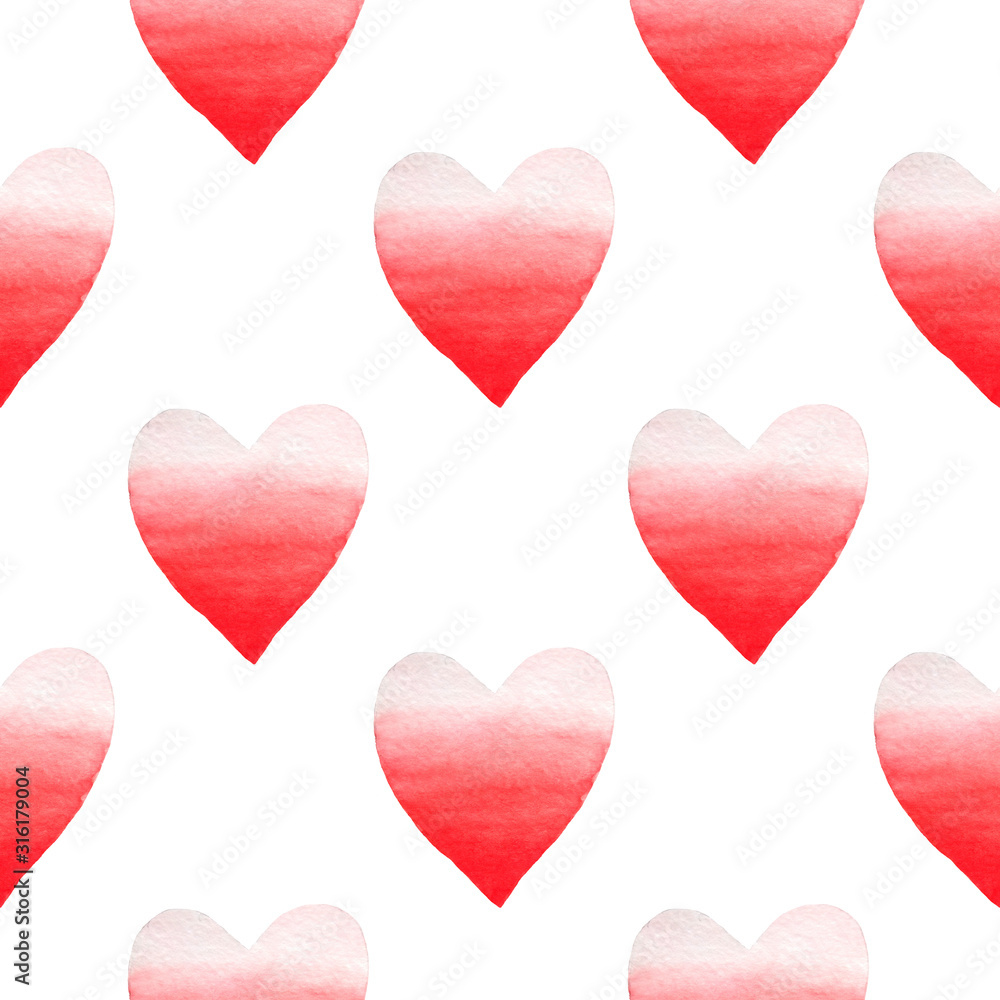  Seamless pattern Hearts watercolor illustration of Valentine's Day