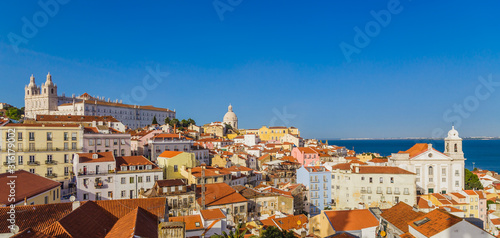 Panoramic view of Lisbon from the terrace from the Portas Do Sol belvedere in the Alfama district in Lisbon, Portugal