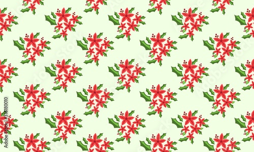 Christmas Flower pattern background, with leaf and red rose flower modern design.