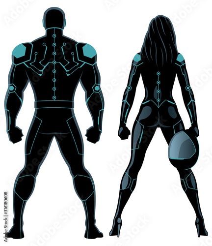 Futuristic Superhero Couple on White