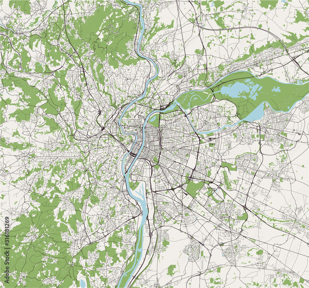 map of the city of Lyon, France map of the city of Lyon, France