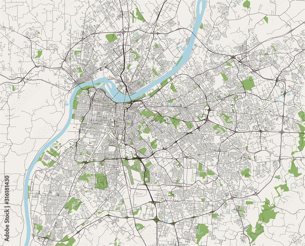 Obraz premium map of the city of Louisville, Kentucky, USA