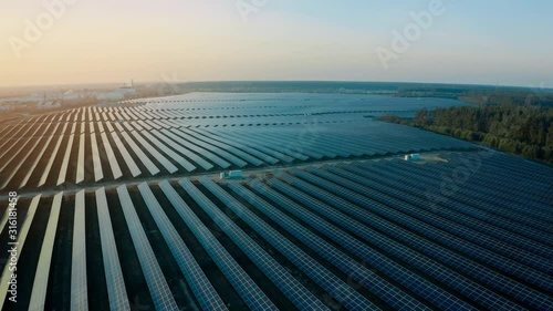 Top view of a solar power station, renewable energy, solar panels.