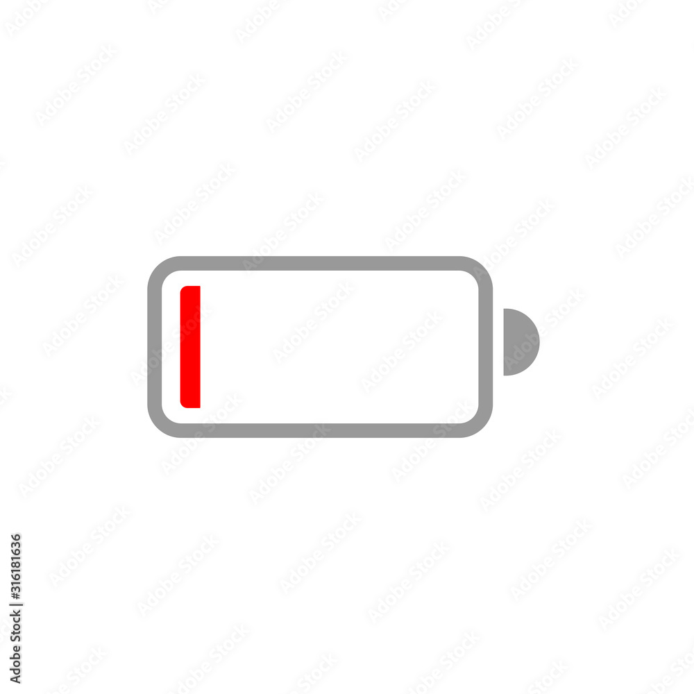 Low battery flat vector icon isolated on a white background. Low battery flat vector icon isolated on a white background.