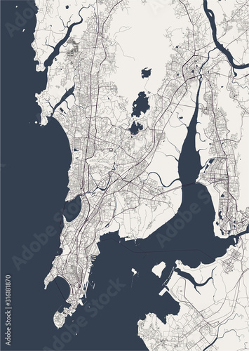 Canvas Print map of the city of Mumbai, Indian state of Maharashtra