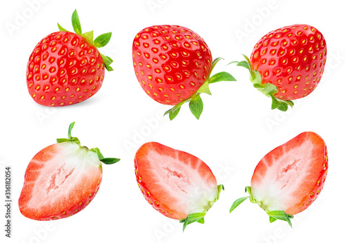 Fototapeta Naklejka Na Ścianę i Meble -  fly strawberry Fresh piece and sliced strawberry healthy fruit  on white background isolated.Collection.