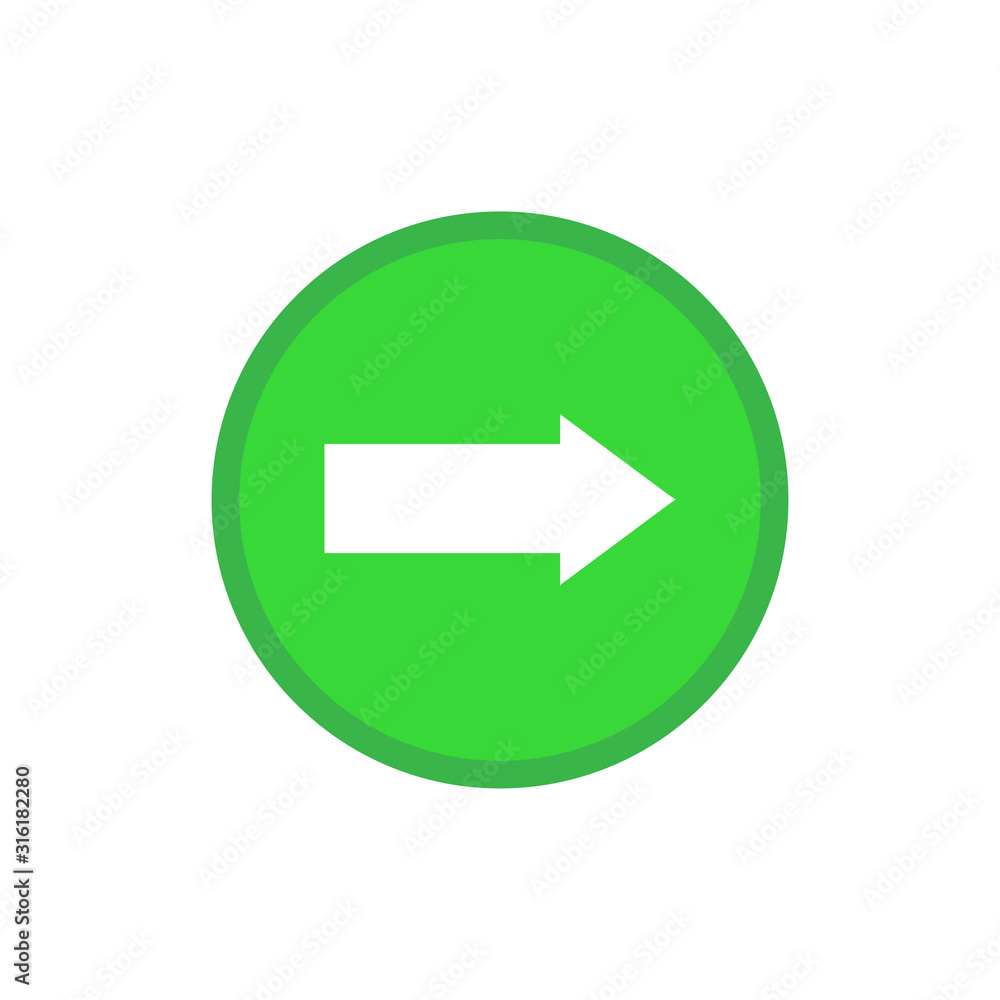 Green right arrow flat vector icon isolated on a white background. Green right arrow flat vector icon isolated on a white background.