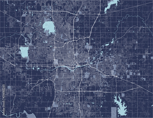map of the city of Oklahoma, Oklahoma City, USA