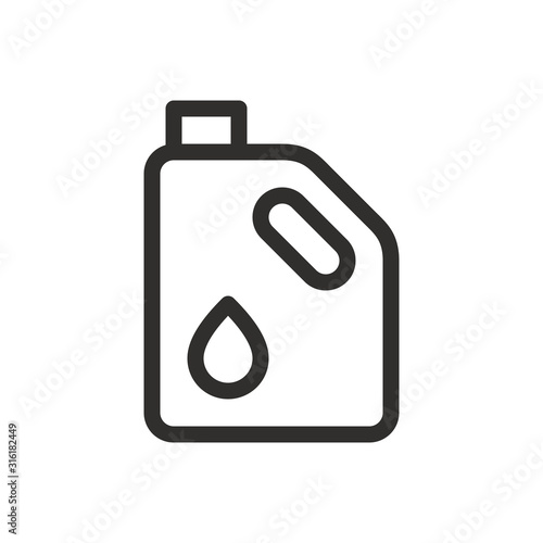 Engine oil can isolated icon, motor oil plastic bottle outline vector icon