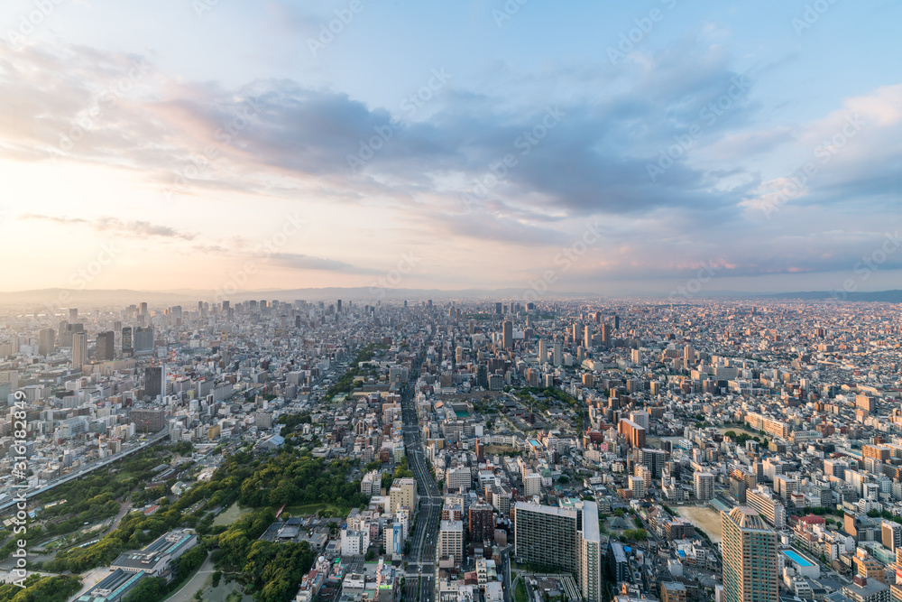 Cityscapes of the skyline in Osaka, Japan