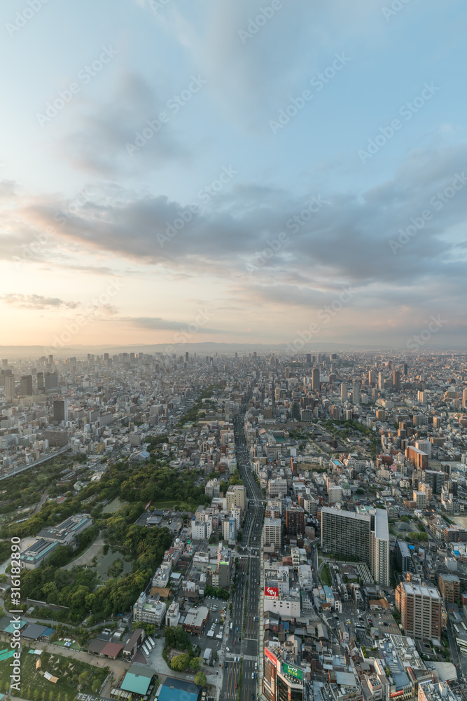 Skyline in Osaka, Sunset view of the Cityscapes