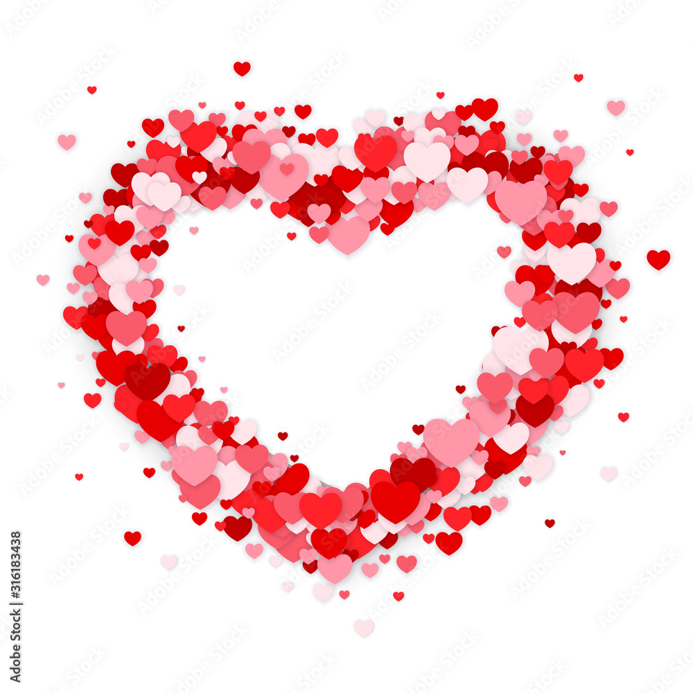 Red frame of many small hearts with blank space for text. Flat colors, shadow effect. Red frame of many small hearts with blank space for text. Flat colors, shadow effect.