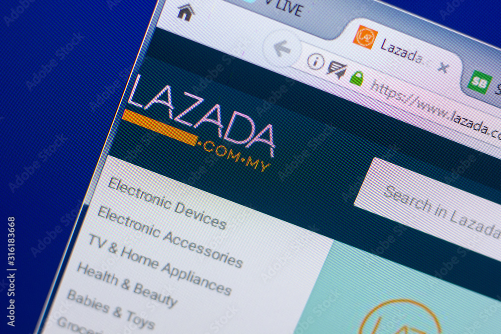 Ryazan, Russia May 13, 2018 Lazada website on the display of PC, url