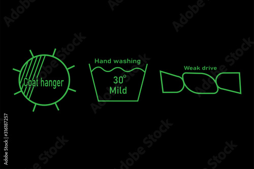 Set of icons 30 degree, weak drive & coat hanger green color eps ten