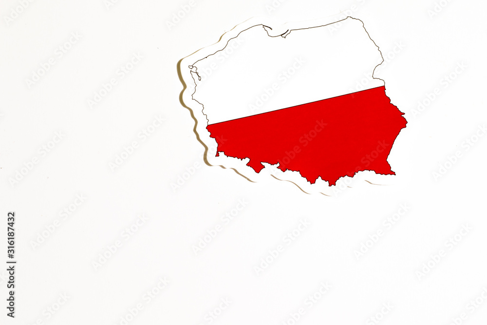 Fototapeta Flaga narodowa Polski. Zarys kraju na białym tle z miejsca kopiowania. Ilustracja polityki