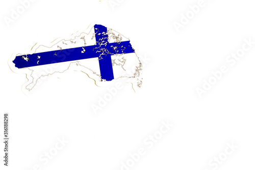 National flag of Finland. Country outline on white background with copy space. Politics illustration