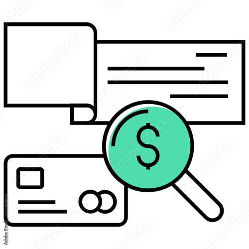 Consolidation Loans & Debt Concept, Cheque book, Credit Card with Magnifying Glass on White Background