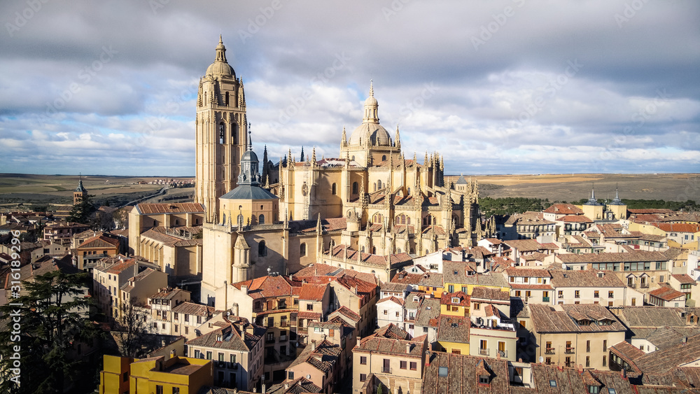 Segovia Cathedral aerial view in Spain