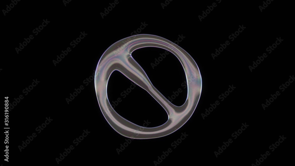3D rendering of distorted transparent soap bubble in shape of symbol of ban isolated on black background 3D rendering of distorted transparent soap bubble in shape of symbol of ban isolated on black background