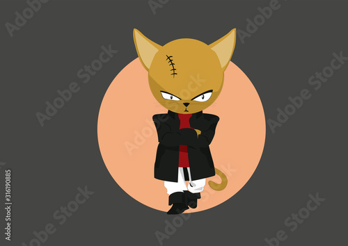 vector illustration of cat with insidious expression. Allegory bad guy