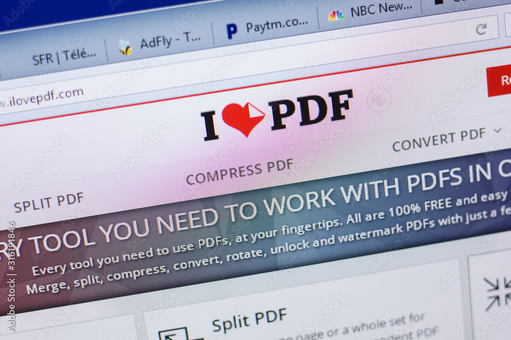 Ryazan Russia May 13 2018 ILovePdf Website On The Display Of PC Ryazan russia may 13 2018 ilovepdf website on the display of pc