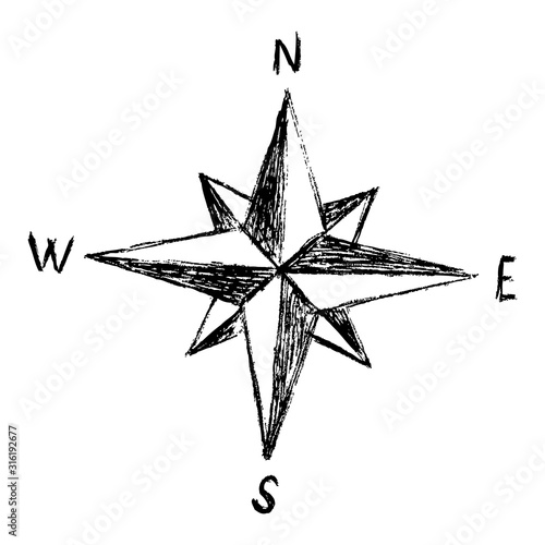 vector compass rose hand drawn illustration
