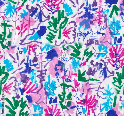 Abstract seamless pattern. Abstract background with graffiti in asian style. Drawn with marker on rice paper.