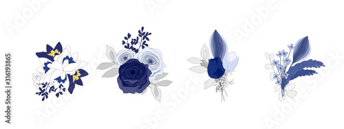 Set of bouquet flowers elements isolate on white background