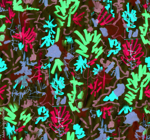 Abstract seamless pattern. Abstract background with graffiti in asian style. Drawn with marker on rice paper.