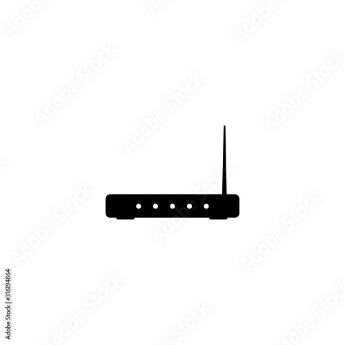 Wireless router with antenna flat vector icon isolated on white background.