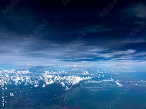 Aerial view White clouds in blue sky