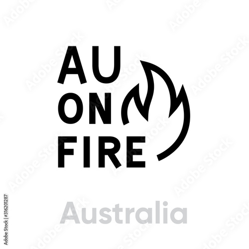 Australia on Fire Abstract logo, icon, symbol. Editable line illustration