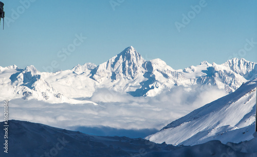 Zermatt Breuil cervinia sea of clouds in valley mountains emerging view perfect sky