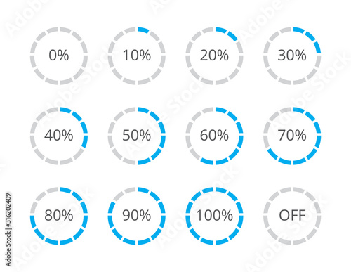 Circle progress bar set with percentage numbers isolated on white background