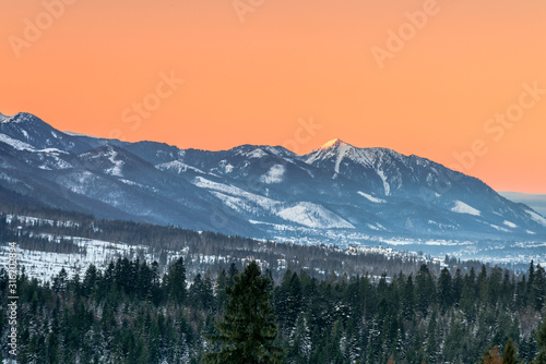 Views on Tatra Mountain in winter scenery from Glodowka challet