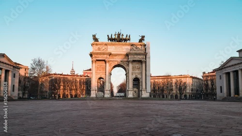 Milan, Arch of Peace (Arco della Pace) sunrise, Timelapse, 4K photo