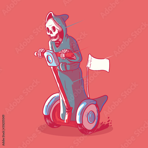 Reaper in a electric vehicle vector illustration. Power, electric, future design concept
