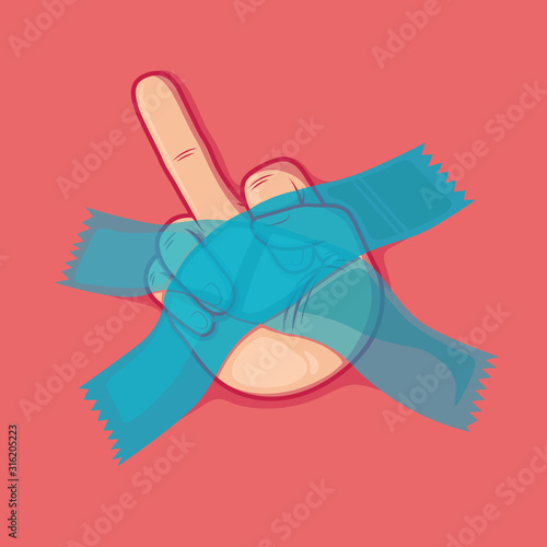 Middle finger sticked at the wall vector illustration. Funny, art design concept