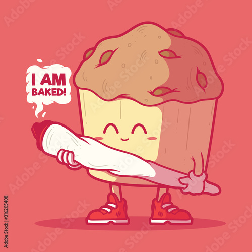Cupcake with a joint vector illustration. Food, baked, marijuana design concept