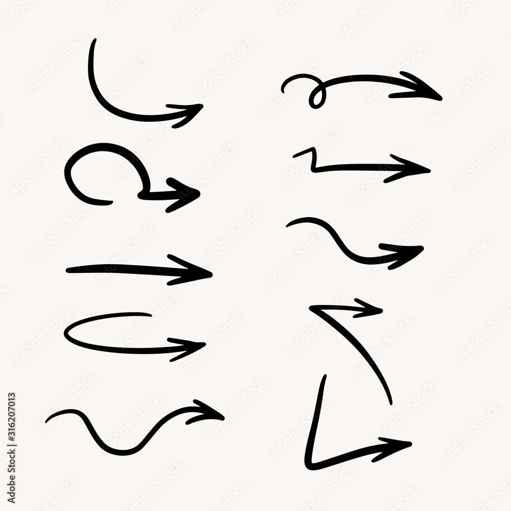 Set of arrows. Collection of different arrows. Vector hand drawn illustration in doodle style. Set of arrows. Collection of different arrows. Vector hand drawn illustration in doodle style.