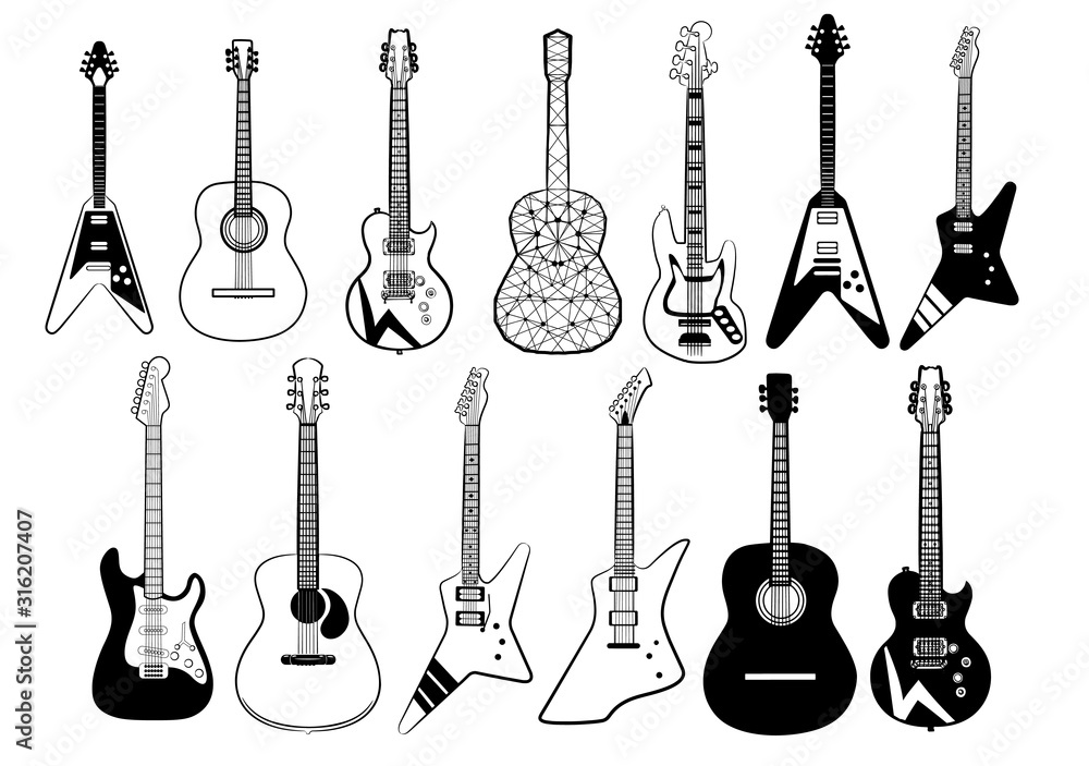 Naklejka premium Guitar vector set collection graphic clipart design