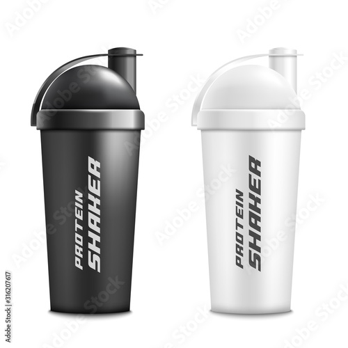 Shakers for sports drinks or bottles vector 3d mockup illustration isolated.