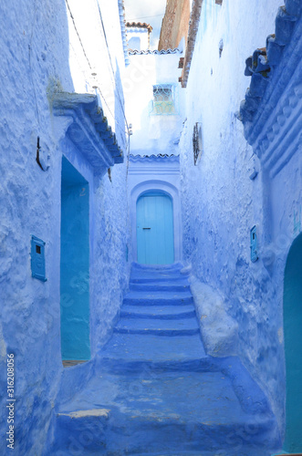 Chefchaouen, the blue city of Morocco. It’s famous for all the houses and shops painted different shades of blue. 