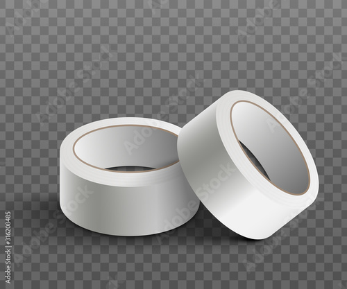 White scotch tape or sticky bandage mockup realistic vector illustration isolated.