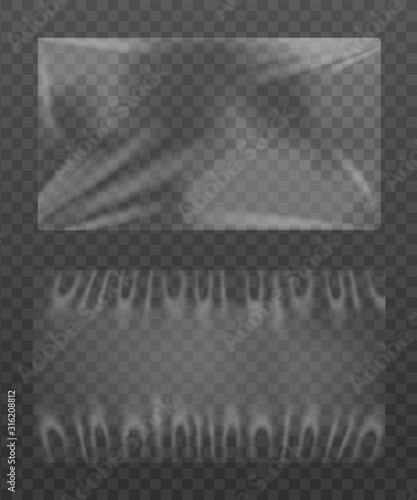 Set of transparent polyethylene wrap, realistic vector illustration isolated.